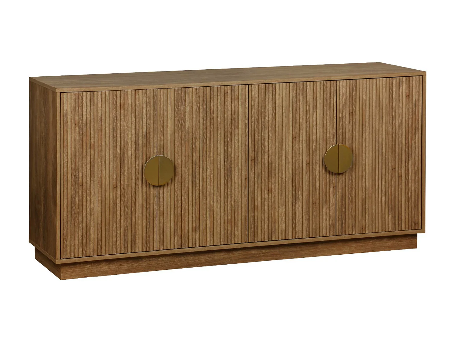 Buffet exotique 4 portes. décor bois de manguier rainuré. buffet bas. poignées en métal doré. L 160 x P 40 x H 75cm