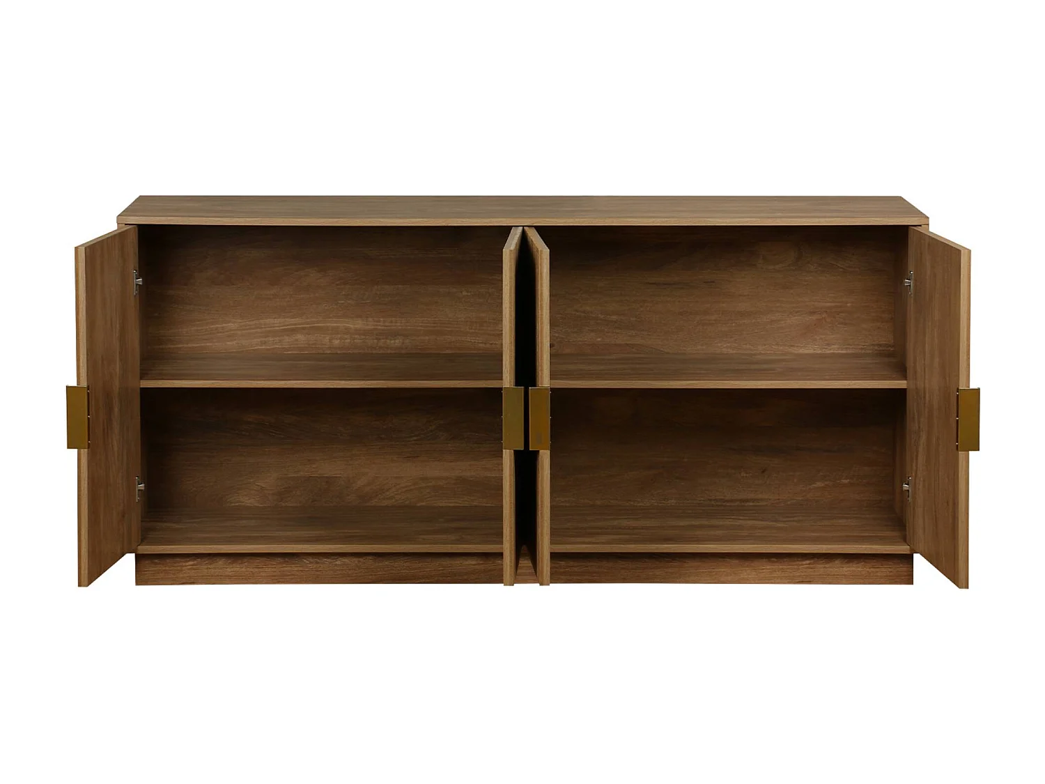 Buffet exotique 4 portes. décor bois de manguier rainuré. buffet bas. poignées en métal doré. L 160 x P 40 x H 75cm