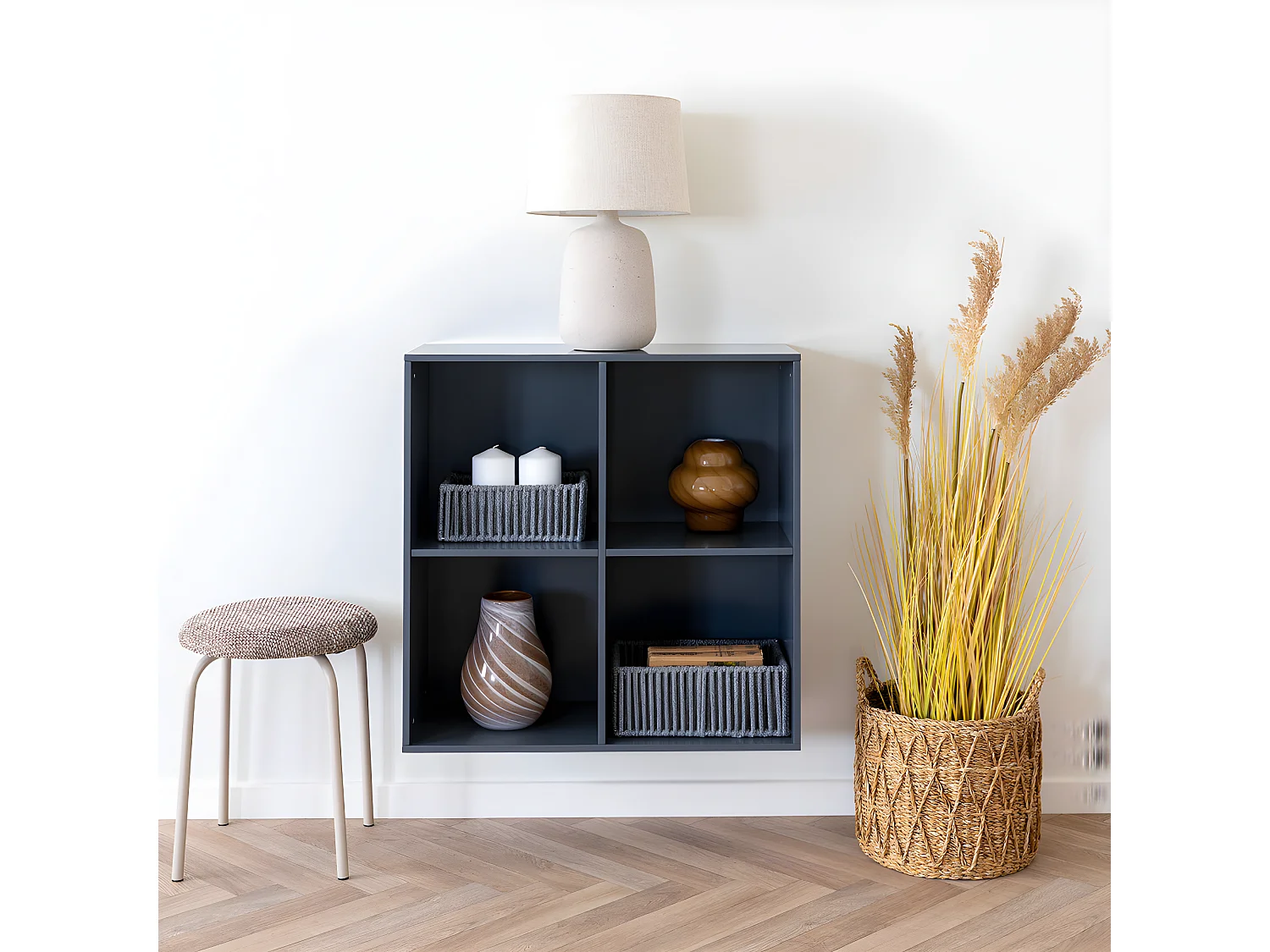 Asmara - Tabouret en tissu et métal H43cm - Taupe