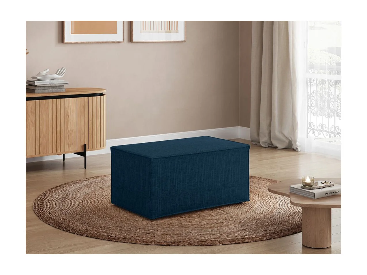 Pouf en tissu texturé 3D Clarisse - Bleu foncé - L90 x P50 x H41cm - Loungitude