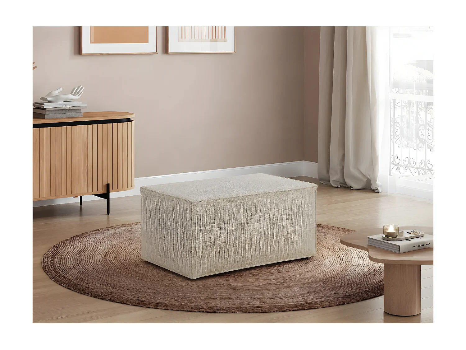 Pouf en tissu texturé 3D Clarisse - Beige - L90 x P50 x H41cm - Loungitude