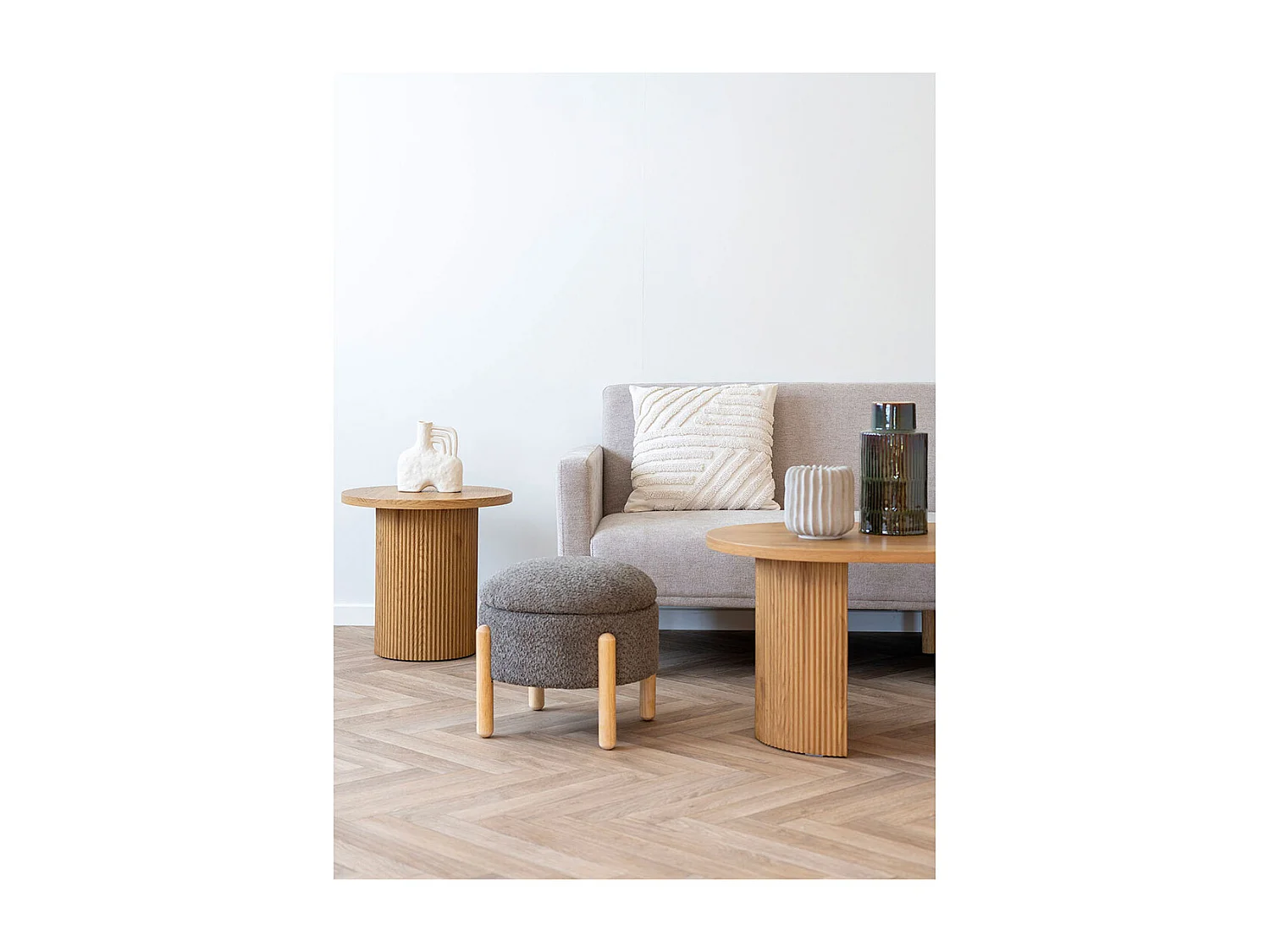 Medas - Pouf rond en tissu ø45cm - Marron