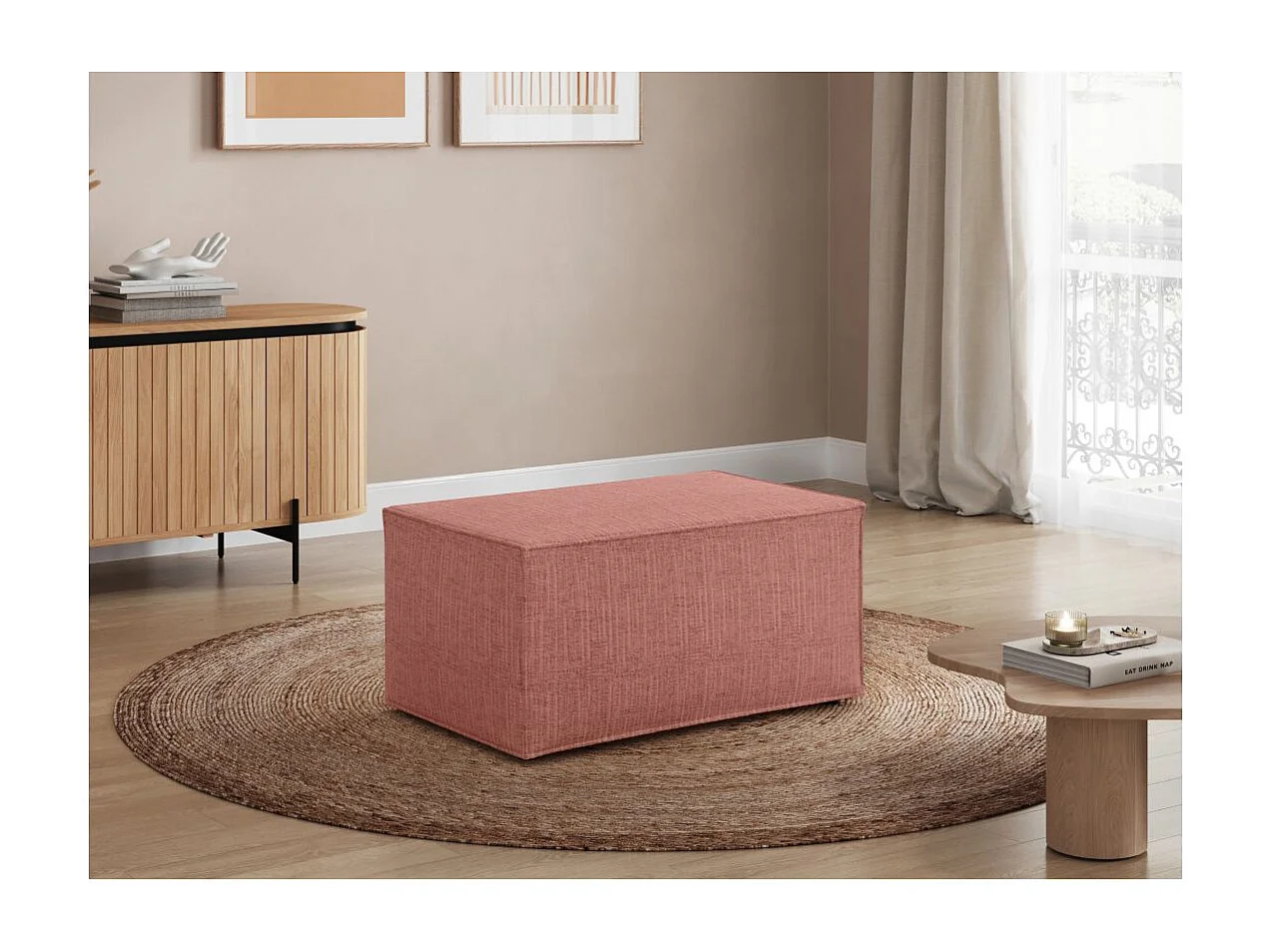 Pouf en tissu texturé 3D Clarisse - Rose - L90 x P50 x H41cm - Loungitude