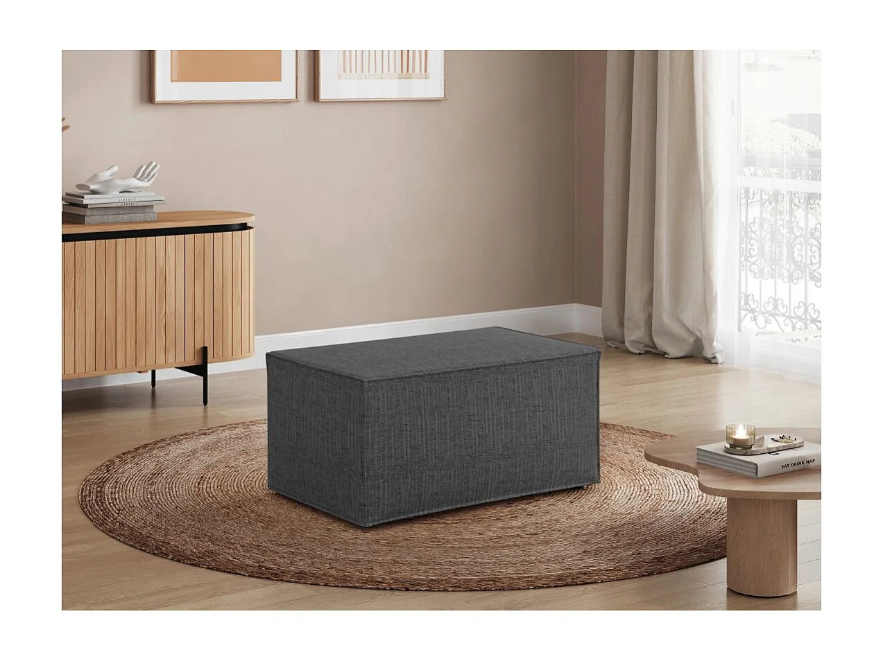 Pouf en tissu texturé 3D Clarisse - Gris anthracite - L90 x P50 x H41cm - Loungitude