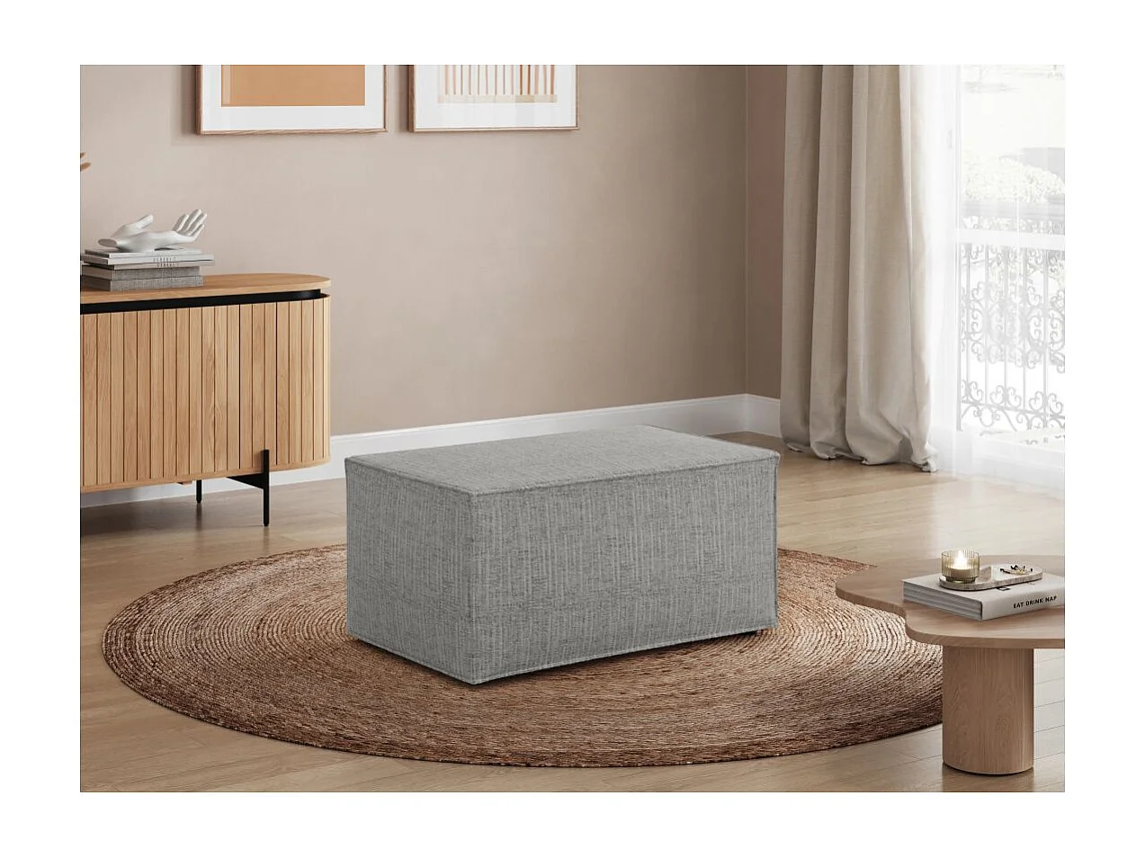 Pouf en tissu texturé 3D Clarisse - Gris clair - L90 x P50 x H41cm - Loungitude