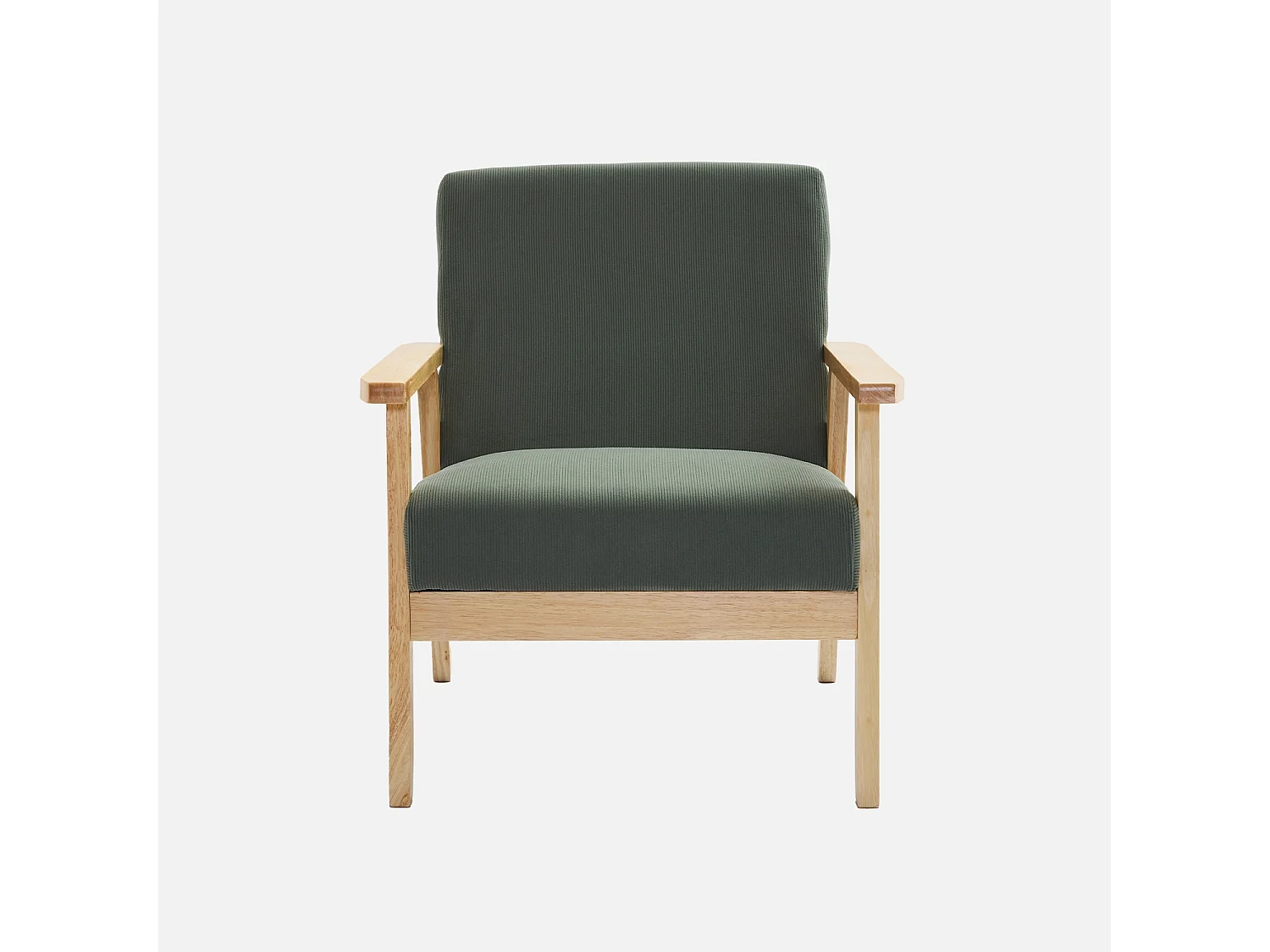 Poltrona scandinava in legno e velluto a coste, kaki