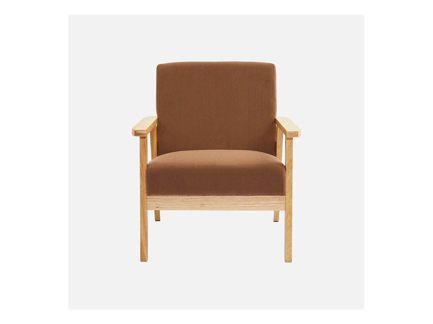 Fauteuil vintage / scandinave structure en bois et contreplaqué et assise en velours côtelé coloris marron