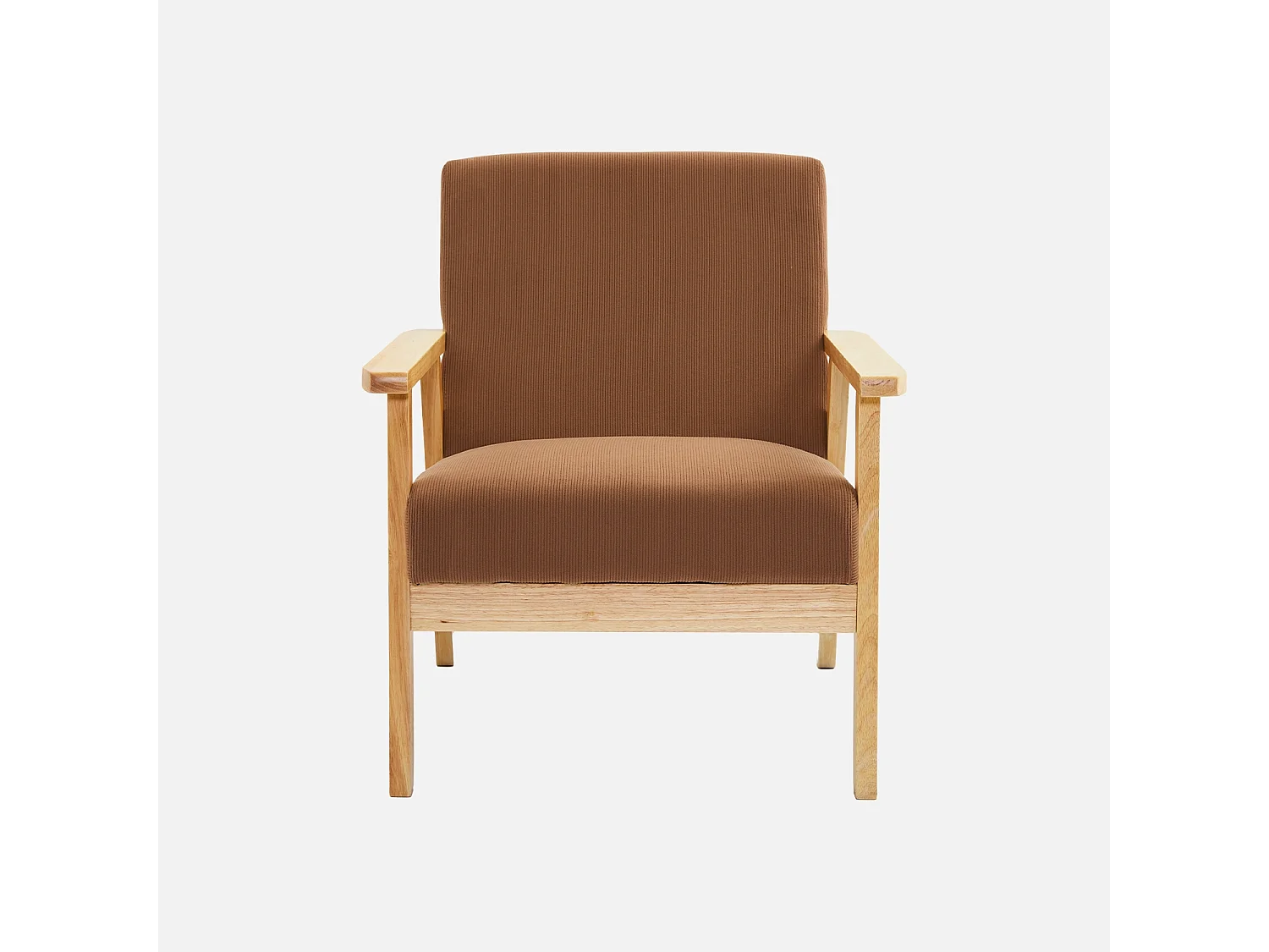 Fauteuil vintage / scandinave structure en bois et contreplaqué et assise en velours côtelé coloris marron