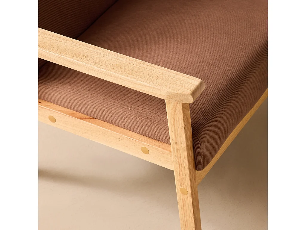 Poltrona scandinava in legno e velluto a coste, Isak velluto a coste, Marrone, 64x69.5x73 cm