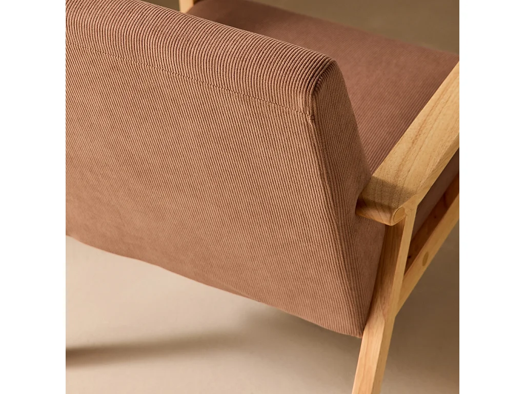 Poltrona scandinava in legno e velluto a coste, Isak velluto a coste, Marrone, 64x69.5x73 cm