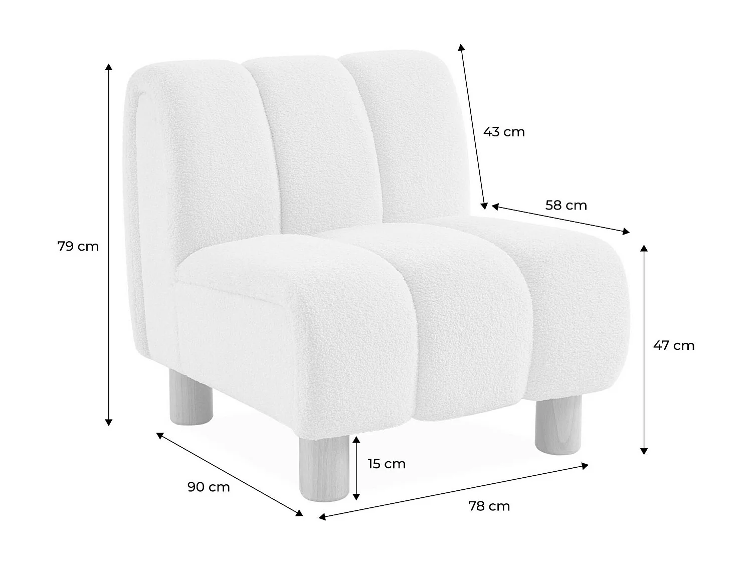 Poltrona relax con gambe rotonde in legno e tessuto bouclé, kaki