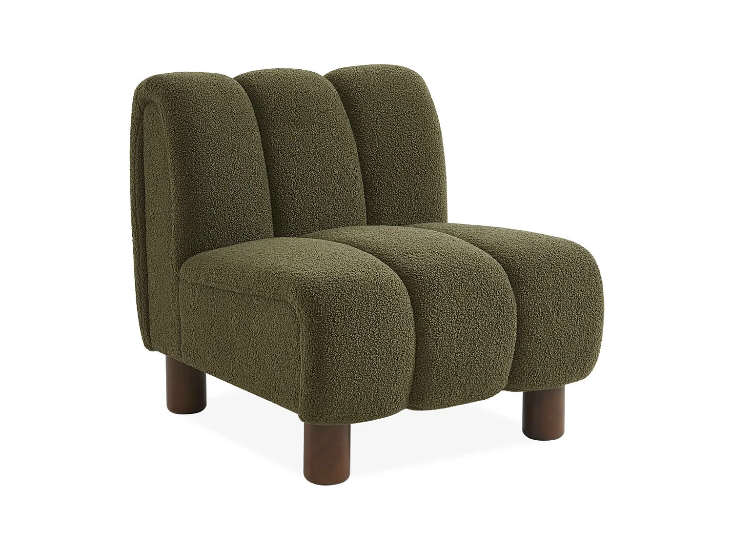 Fauteuil relax pieds arrondis en bois et tissu bouclette kaki foncé