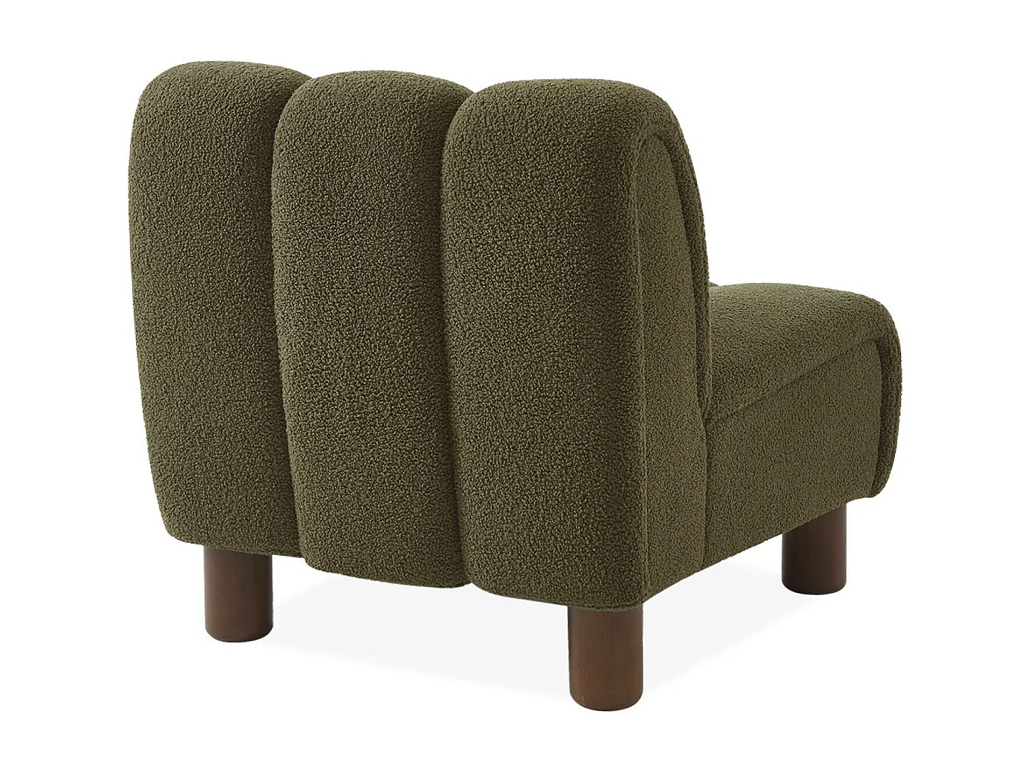 Fauteuil relax pieds arrondis en bois et tissu bouclette kaki foncé