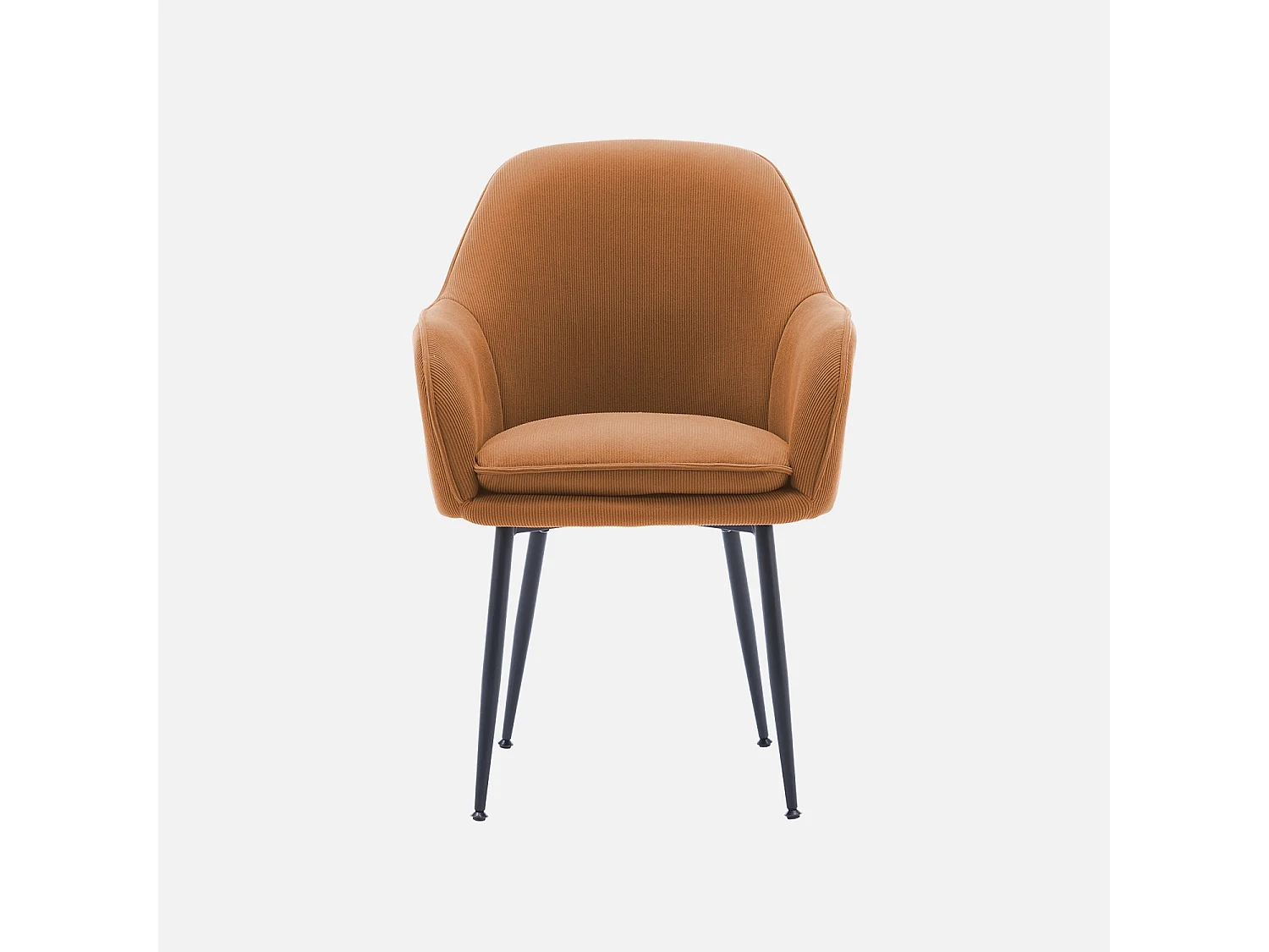 Lot de 2 fauteuils en velours côtelé camel et pieds en métal noir mat. L 57 x P 59 x H 84.5