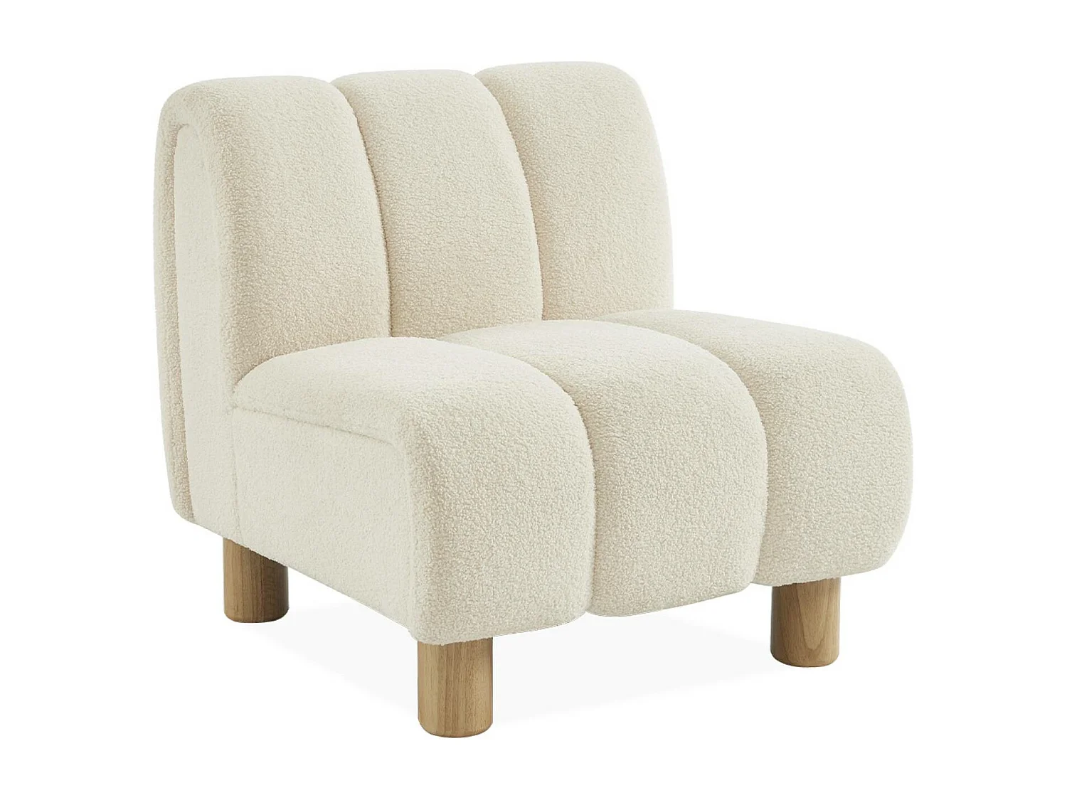 Sillón relax pies redondeados madera de hevea y borreguito crema