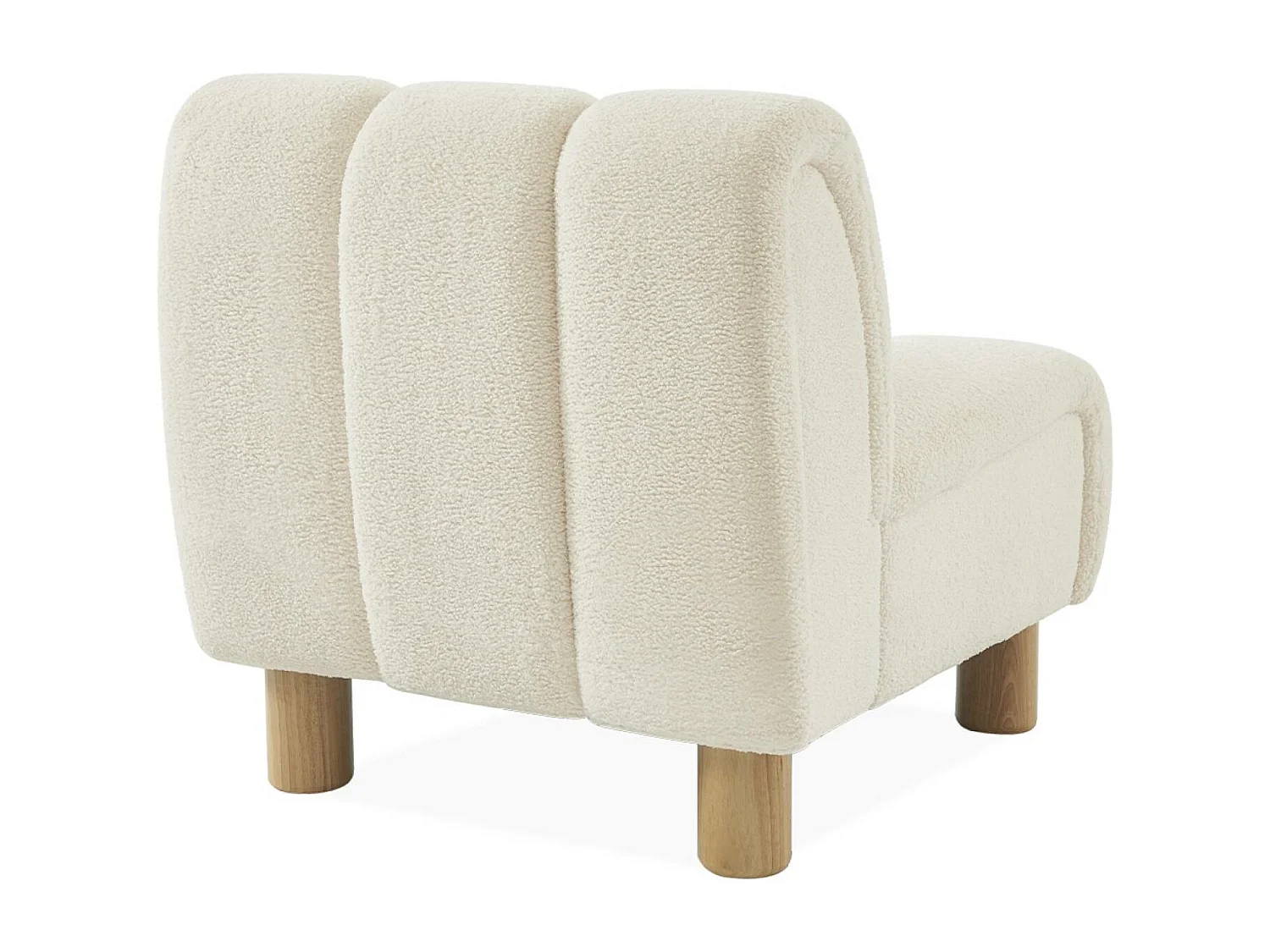 Sillón relax pies redondeados madera de hevea y borreguito crema