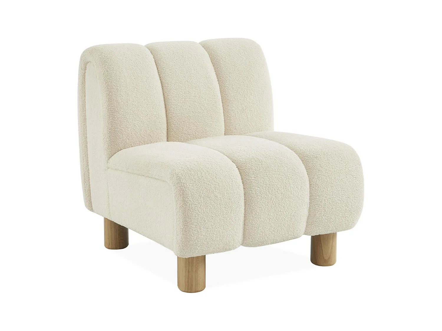 Fauteuil relax pieds arrondis en bois et tissu crème blanc