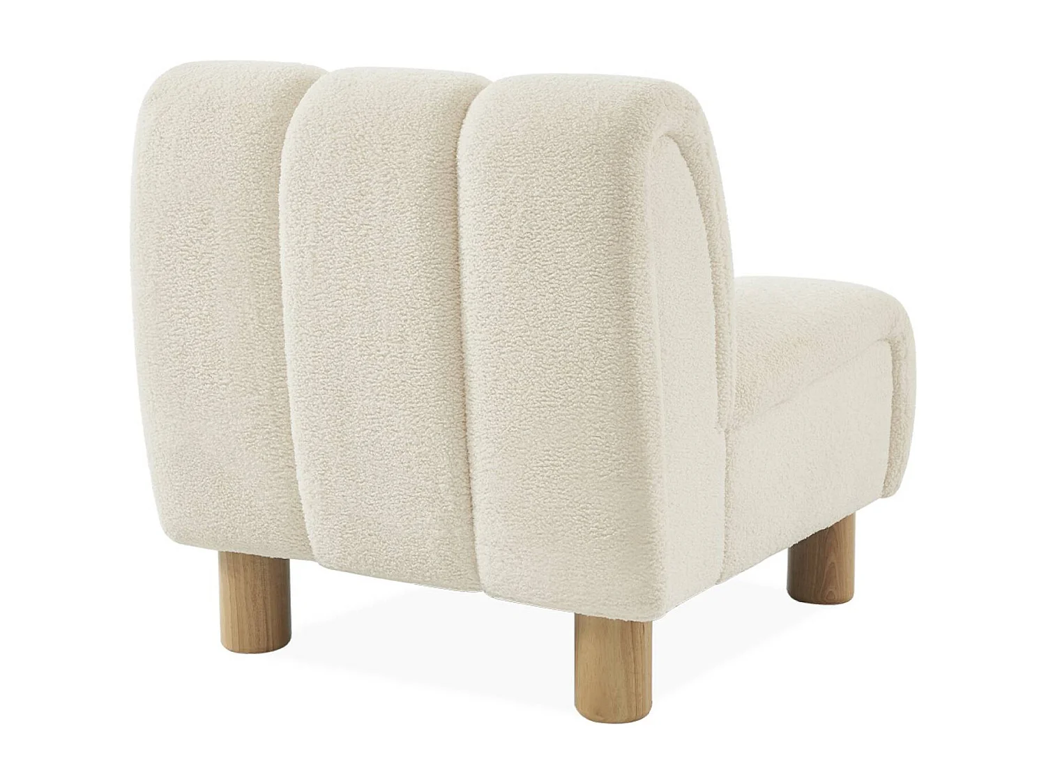 Sillón relax pies redondeados madera de hevea y borreguito crema