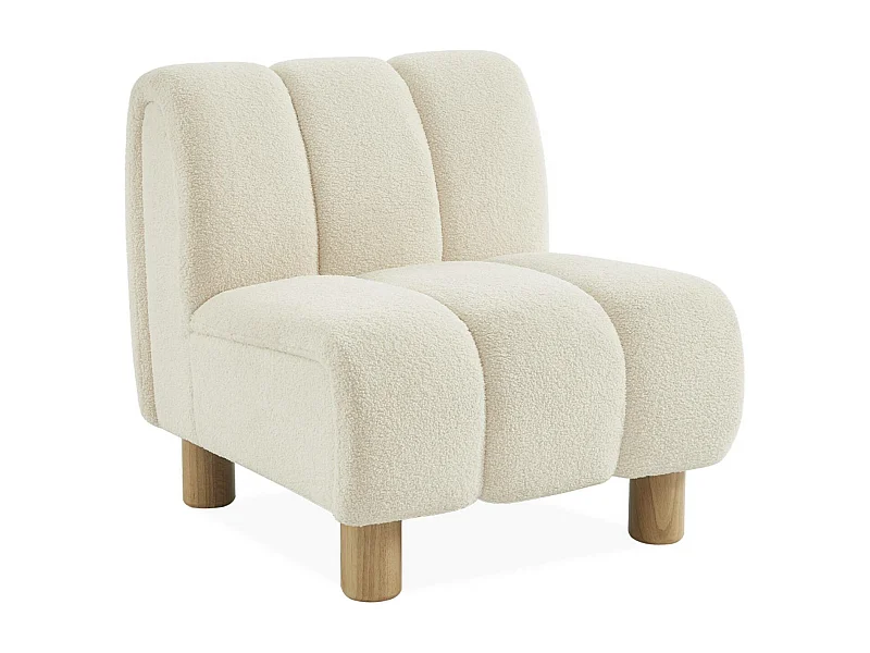 Fauteuil relax pieds arrondis en bois et tissu crème blanc