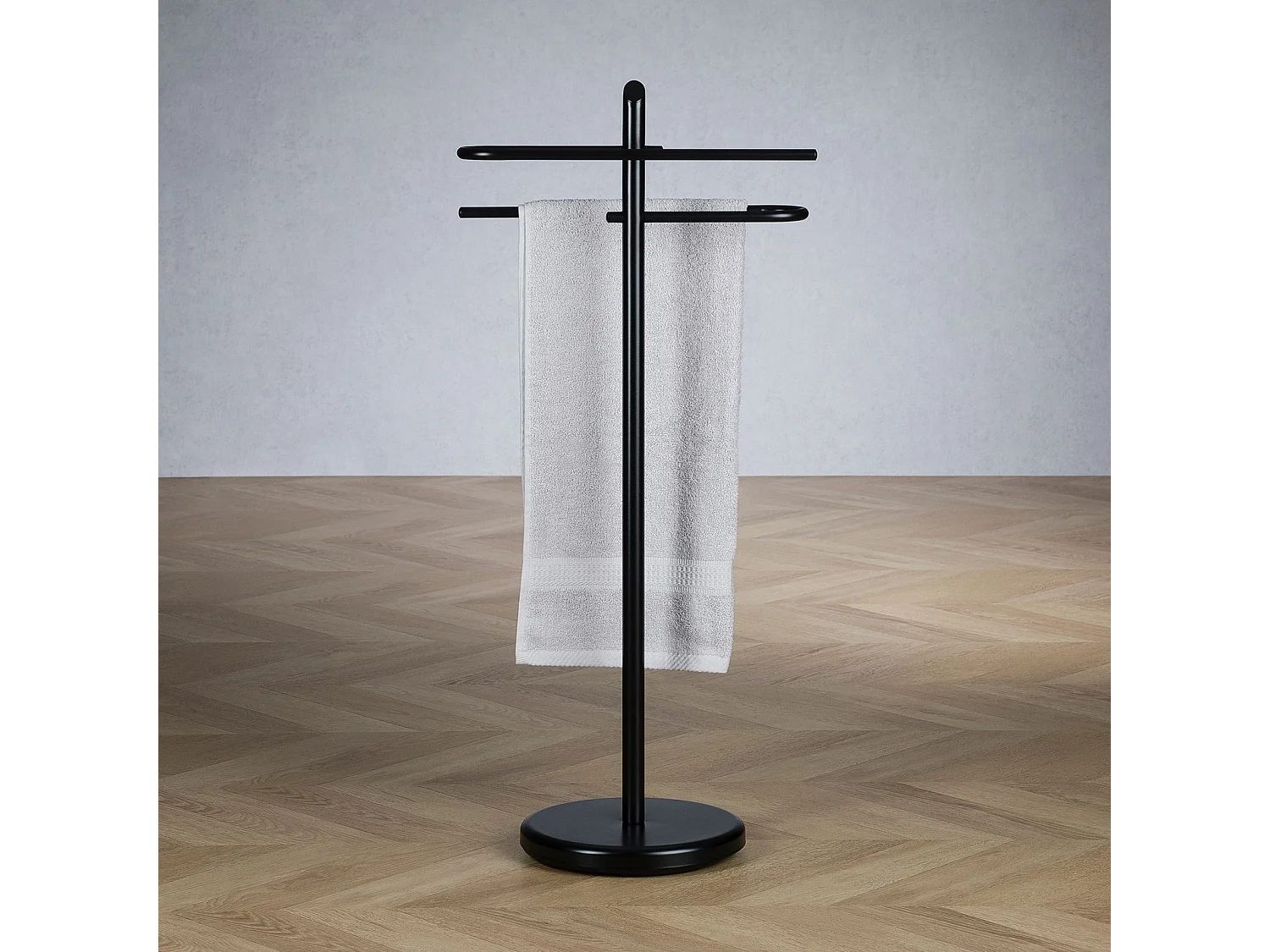 Porte-serviettes MIRO, support à serviettes sur pied pour salle de bain en métal laqué noir