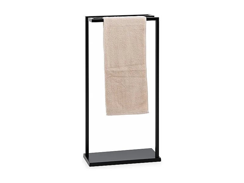 Porte-serviettes LUDO, support à serviettes sur pied pour salle de bain en métal laqué noir