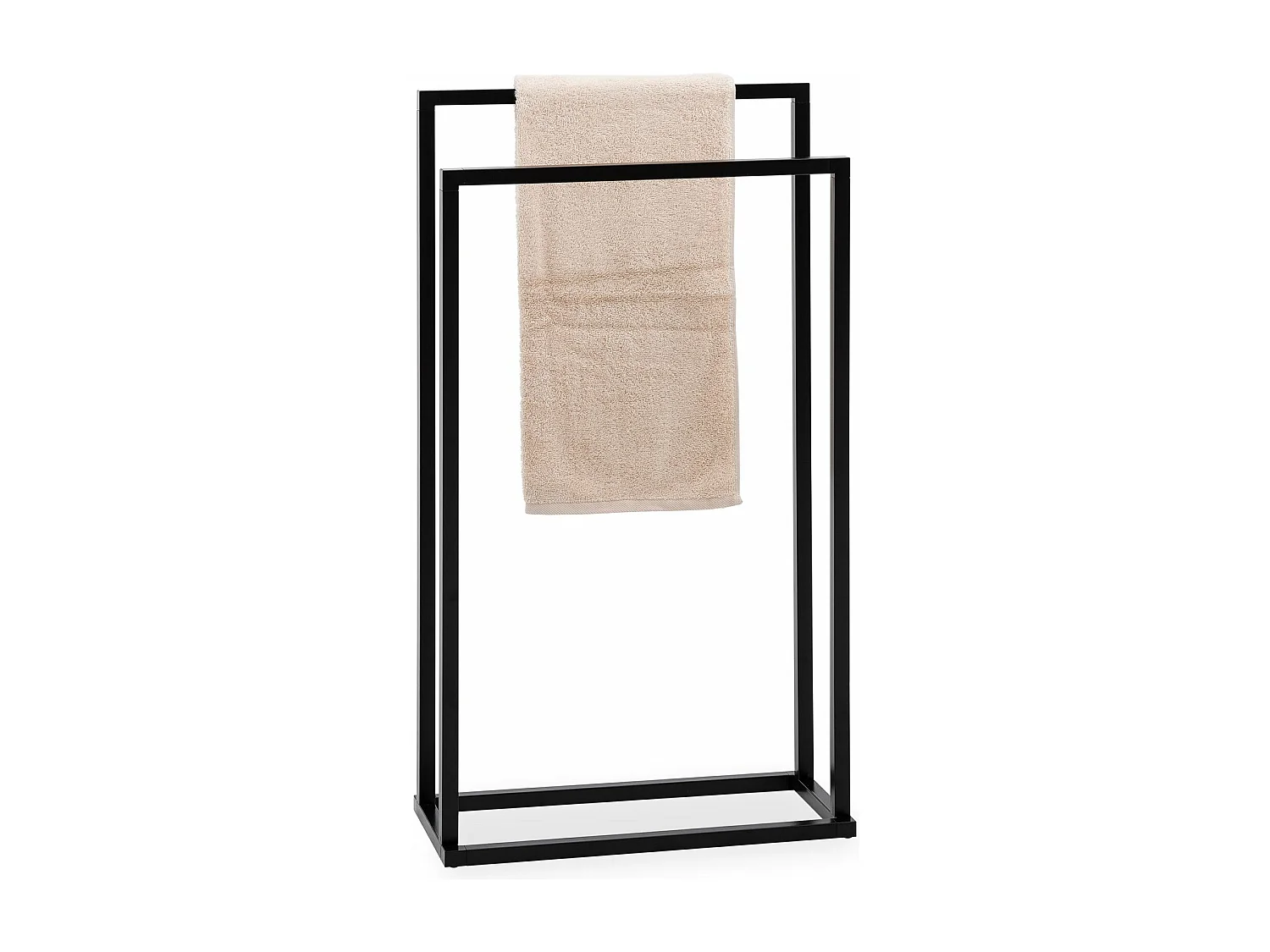 Porte Serviette Salle de Bain MAILO H 84 cm en Métal Noir, Design Simple et Moderne, Sur Pieds avec Socle Stable