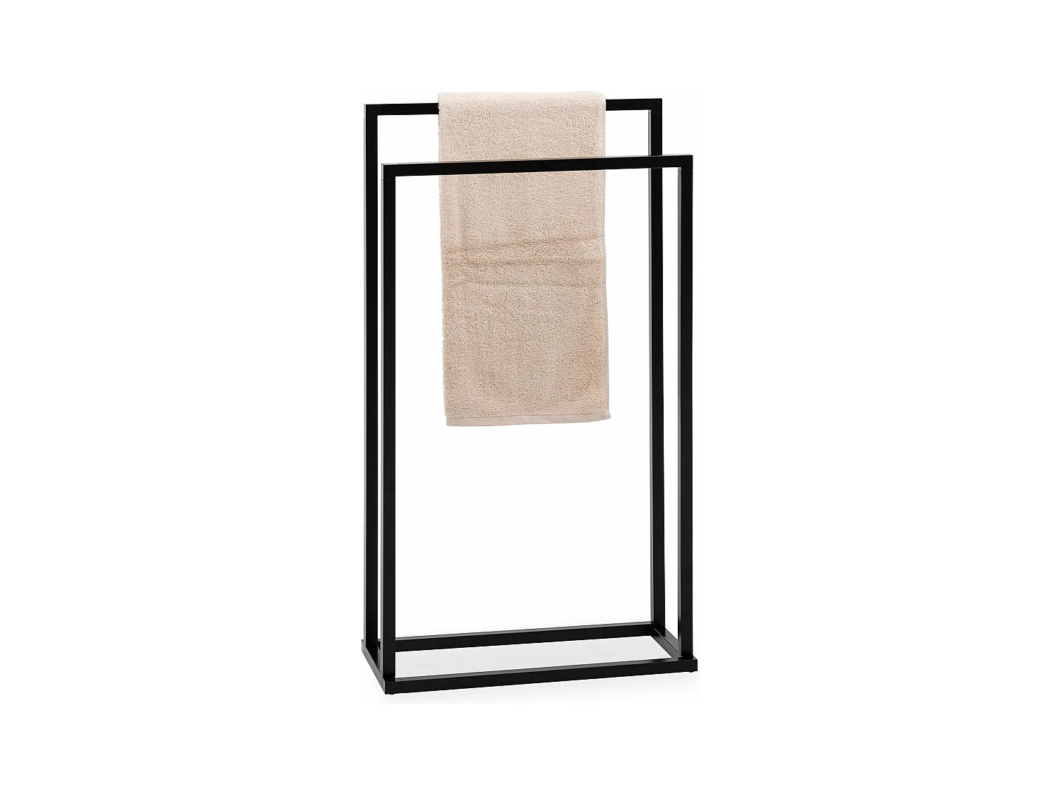 Porte Serviette Salle de Bain MAILO H 84 cm en Métal Noir, Design Simple et Moderne, Sur Pieds avec Socle Stable