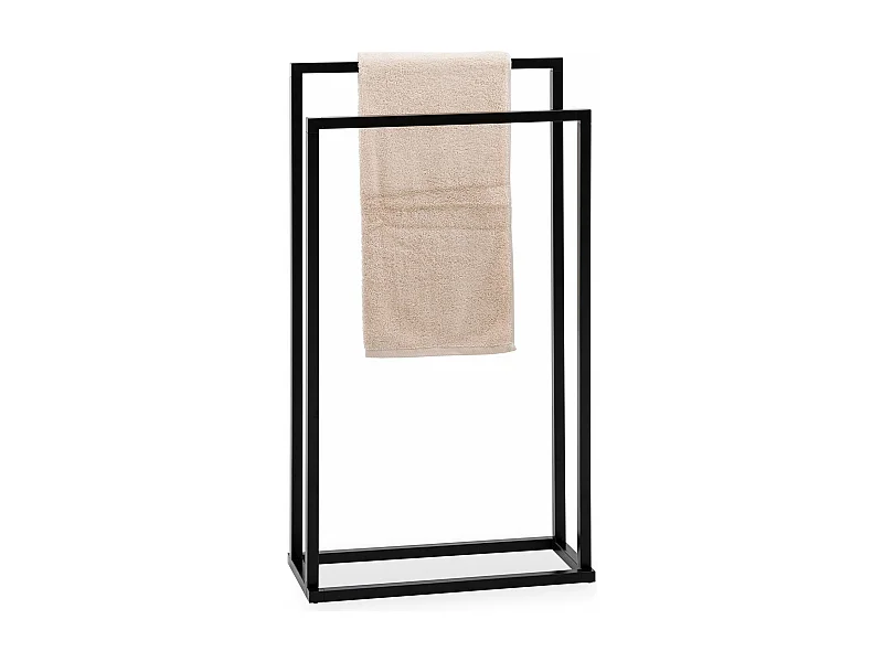 Porte Serviette Salle de Bain MAILO H 84 cm en Métal Noir, Design Simple et Moderne, Sur Pieds avec Socle Stable