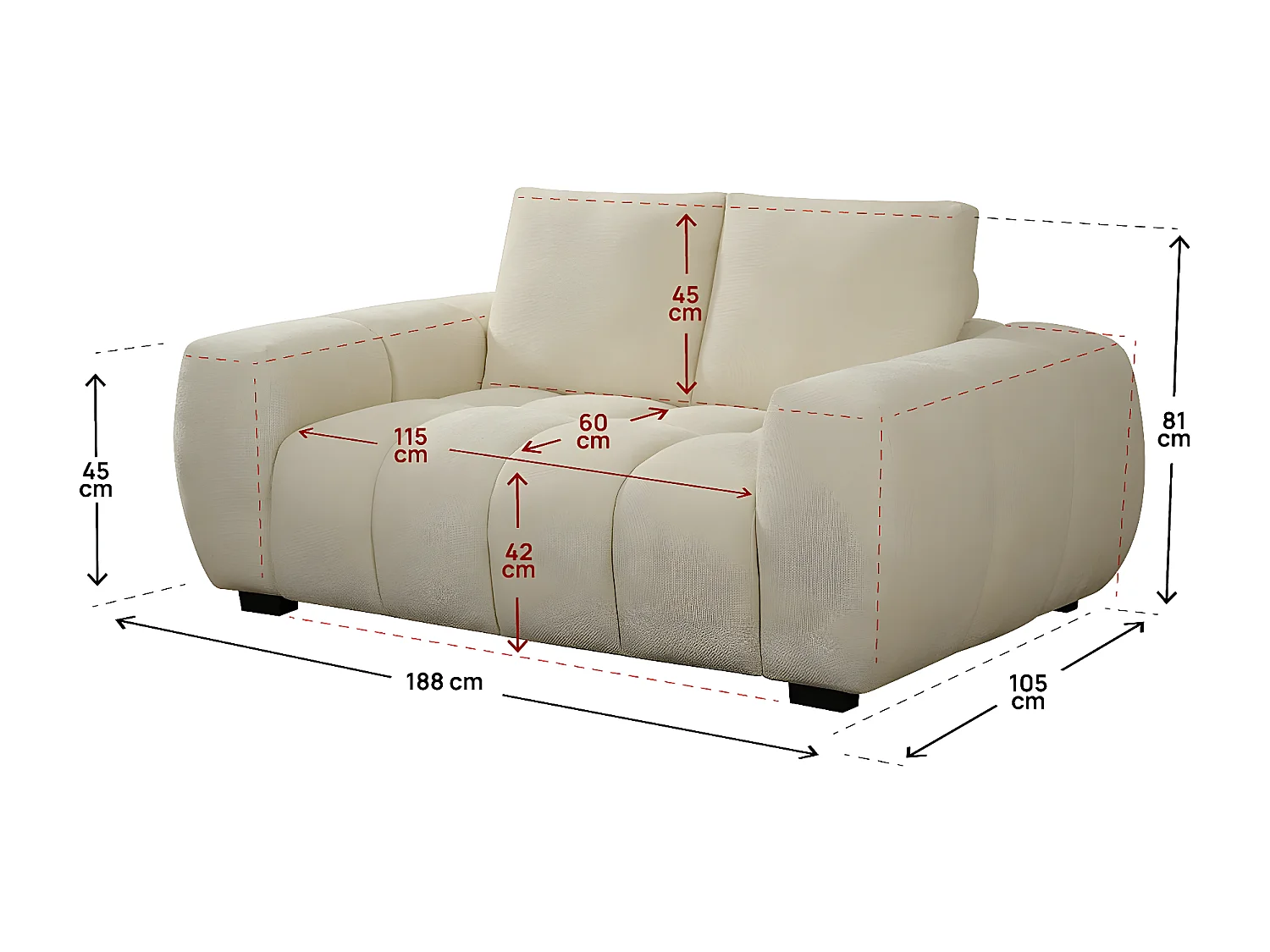 Bank bankstel chenille stoffen meubel "Cambon" - 2 zits - Beige - lichtbruin