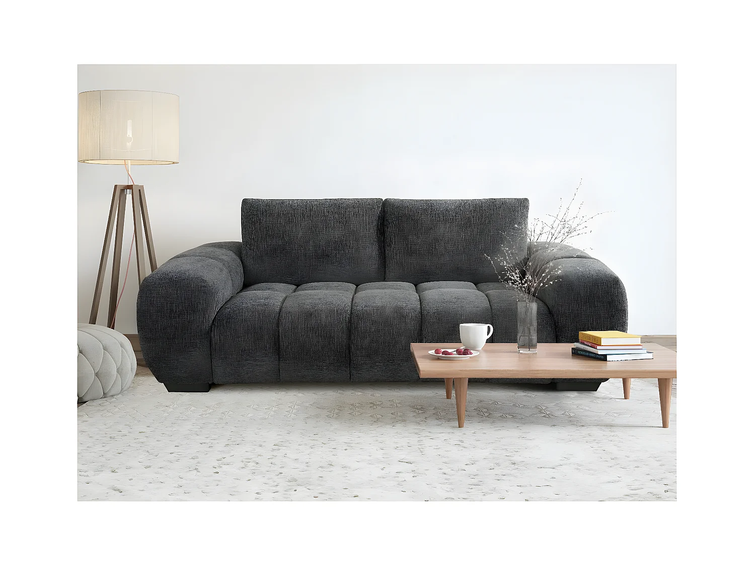 Divano in tessuto ciniglia "Cambon" – 3 posti – Grigio