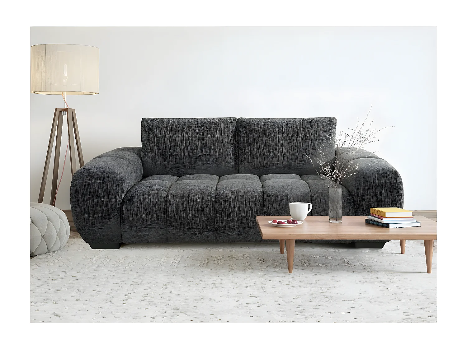 Divano in tessuto ciniglia "Cambon" – 3 posti – Grigio