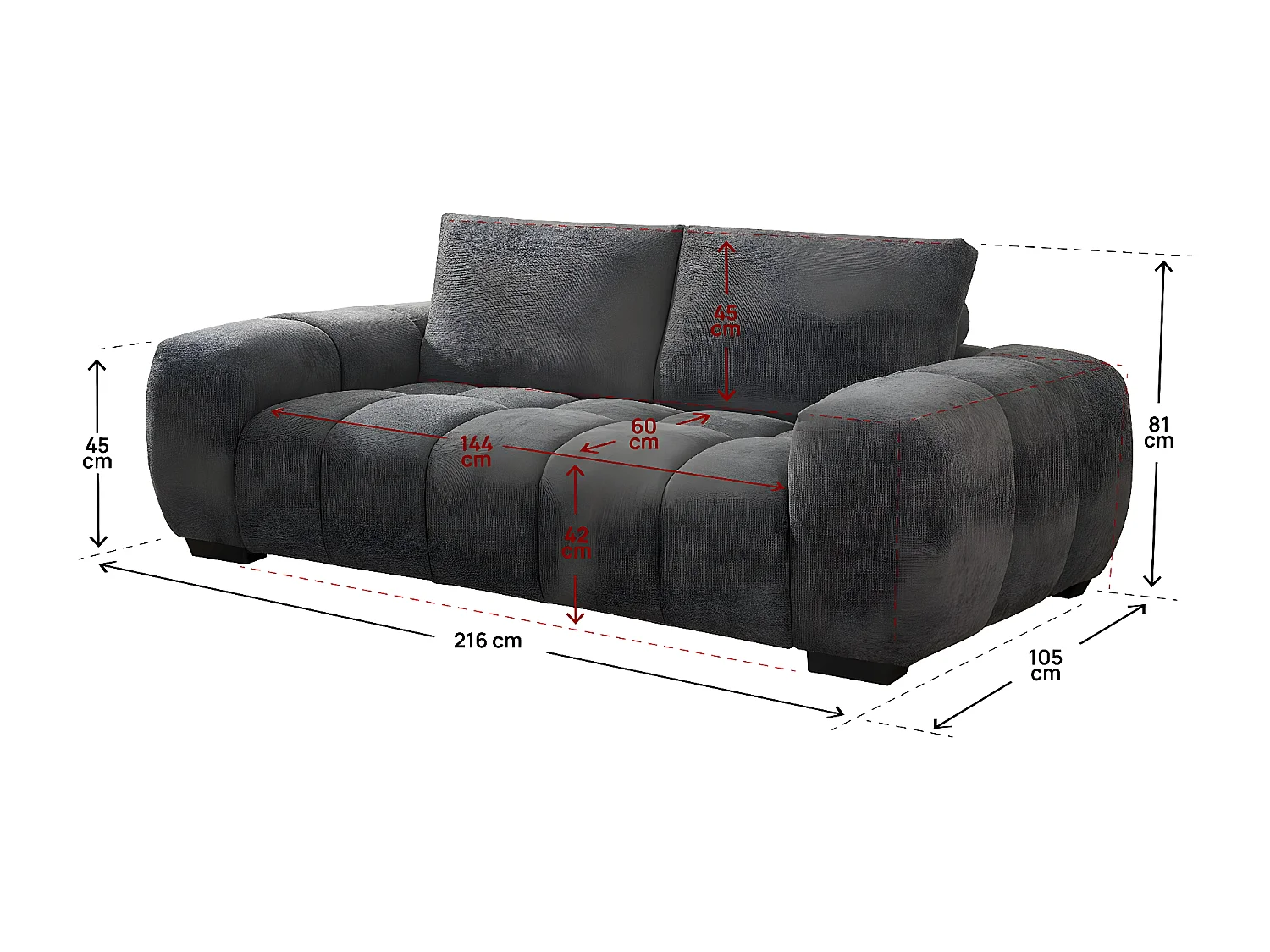 Divano in tessuto ciniglia "Cambon" – 3 posti – Grigio