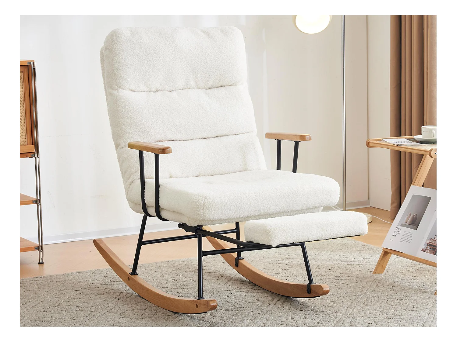 Fauteuil à bascule、Rocking chair - avec pédale - Blanc