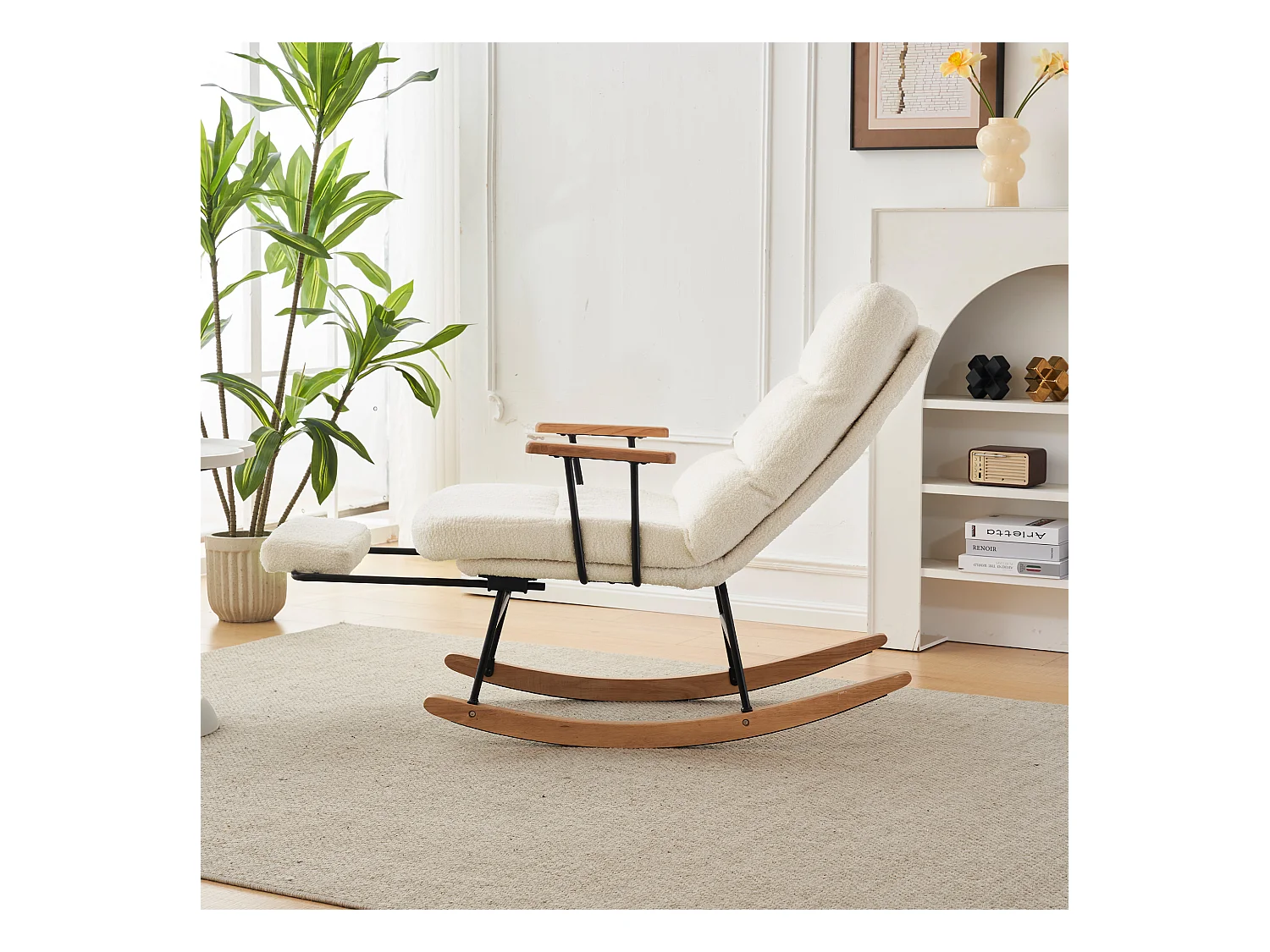 Fauteuil à bascule、Rocking chair - avec pédale - Blanc