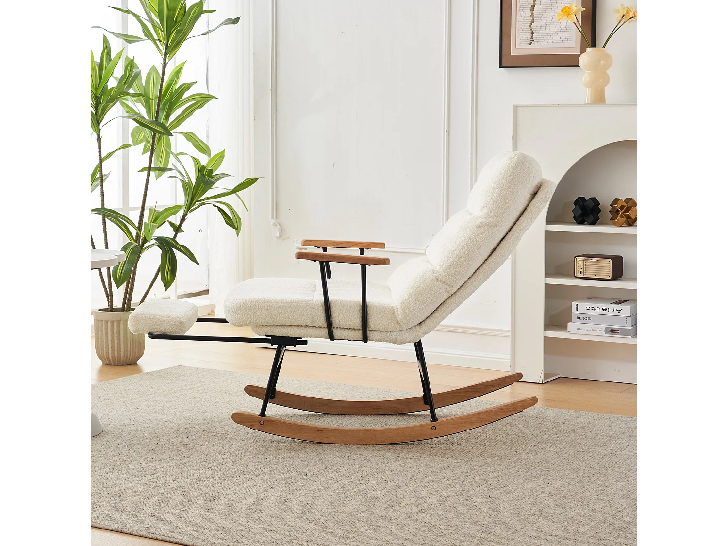 Fauteuil à bascule、Rocking chair - avec pédale - Blanc