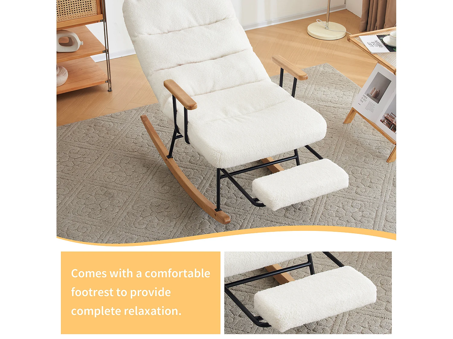 Fauteuil à bascule、Rocking chair - avec pédale - Blanc