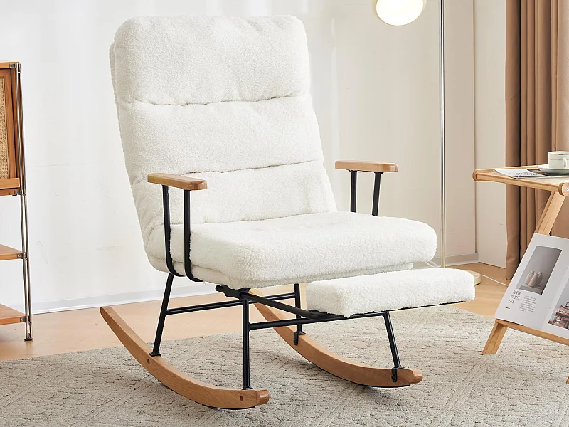 Fauteuil à bascule、Rocking chair - avec pédale - Blanc