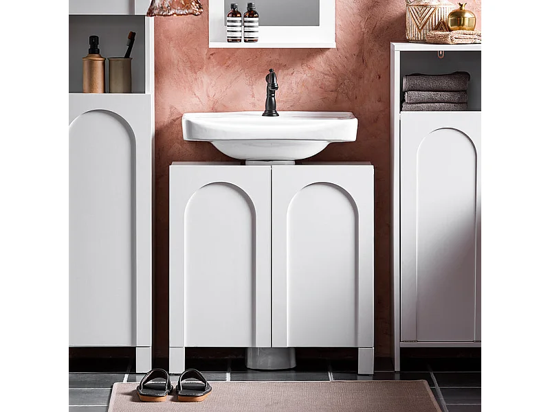 SoBuy BZR164-W Meuble sous-Lavabo, Meuble sous-Vasque à 2 étages réglable et 2 Portes, Meuble de Rangement de Salle de Bain