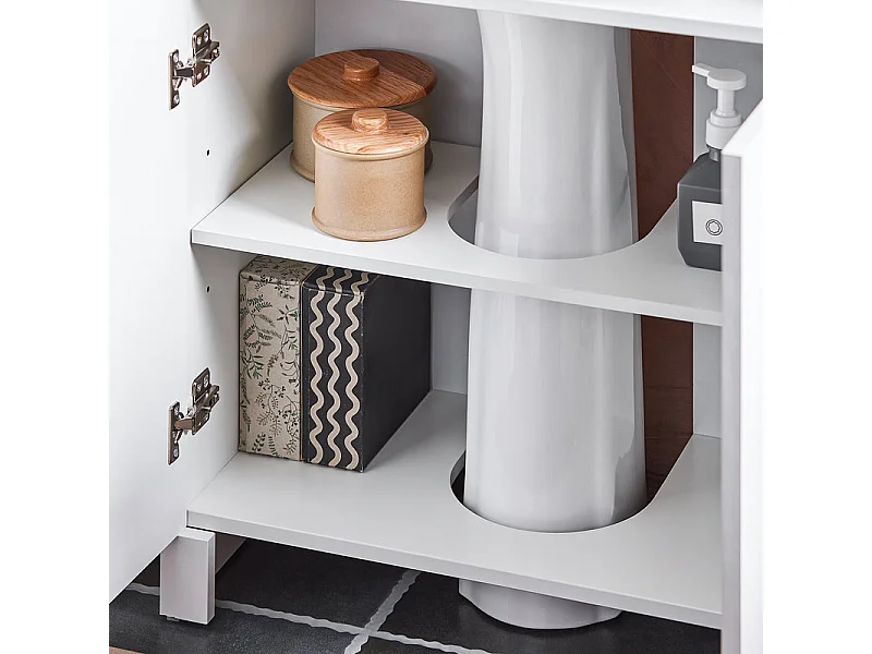 SoBuy BZR164-W Meuble sous-Lavabo, Meuble sous-Vasque à 2 étages réglable et 2 Portes, Meuble de Rangement de Salle de Bain