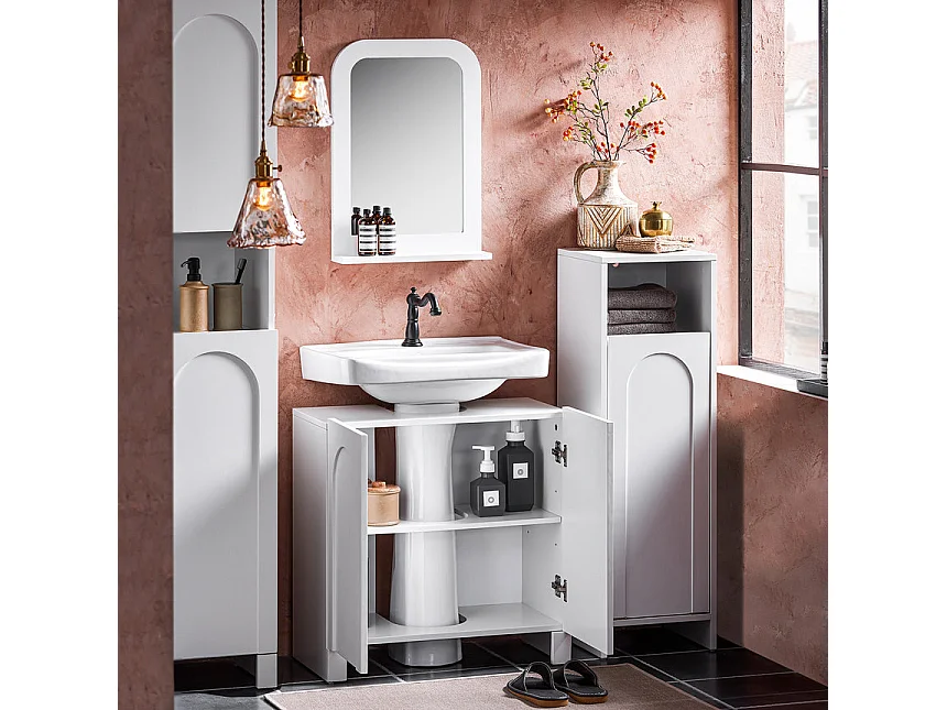 SoBuy BZR164-W Meuble sous-Lavabo, Meuble sous-Vasque à 2 étages réglable et 2 Portes, Meuble de Rangement de Salle de Bain
