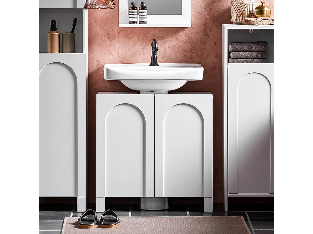 SoBuy BZR164-W Meuble sous-Lavabo, Meuble sous-Vasque à 2 étages réglable et 2 Portes, Meuble de Rangement de Salle de Bain