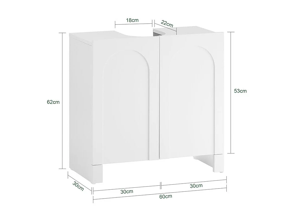 SoBuy BZR164-W Meuble sous-Lavabo, Meuble sous-Vasque à 2 étages réglable et 2 Portes, Meuble de Rangement de Salle de Bain