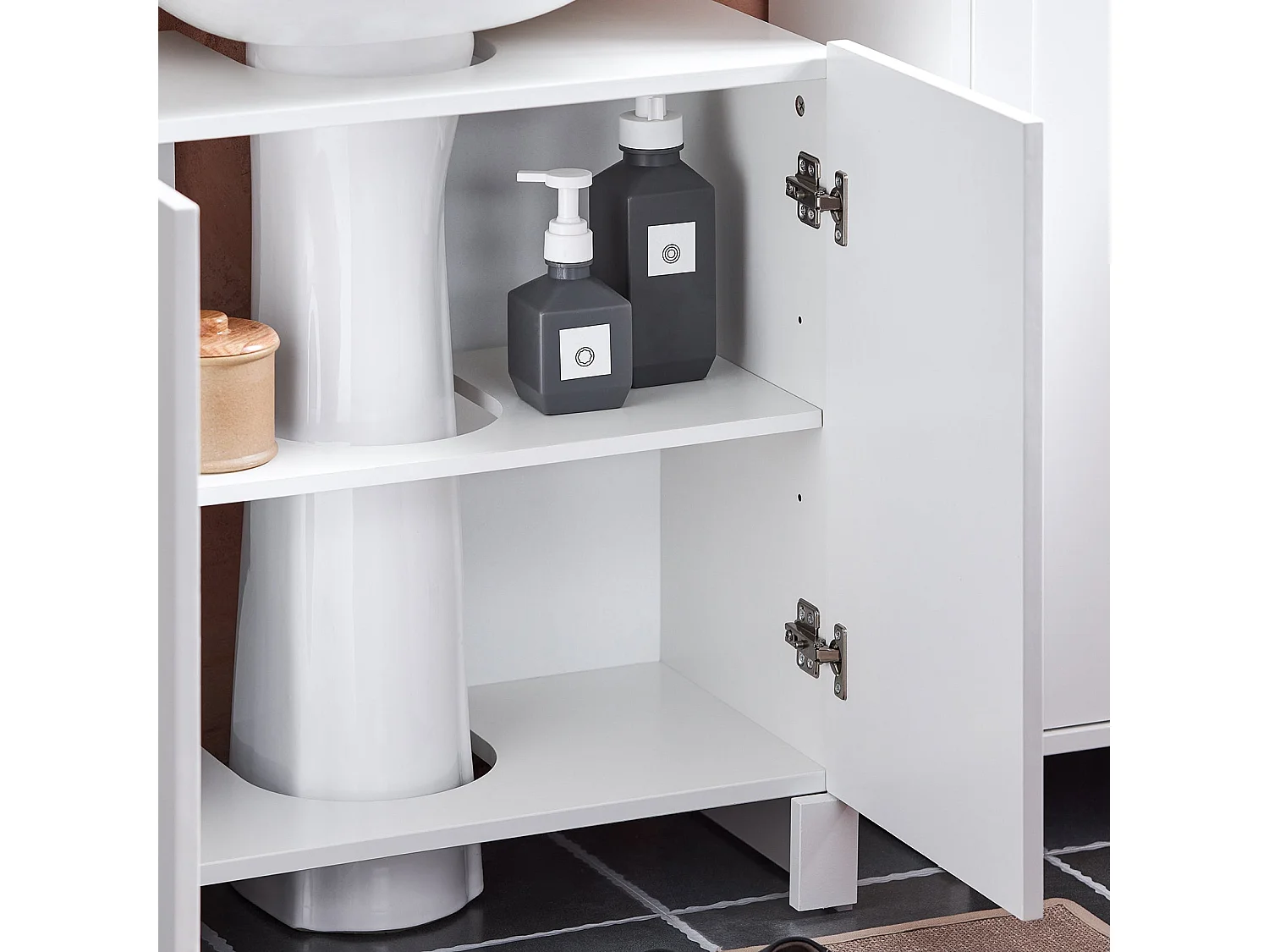 SoBuy BZR164-W Meuble sous-Lavabo, Meuble sous-Vasque à 2 étages réglable et 2 Portes, Meuble de Rangement de Salle de Bain