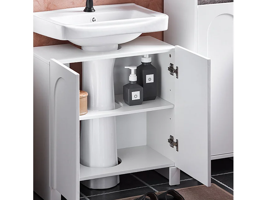 SoBuy BZR164-W Meuble sous-Lavabo, Meuble sous-Vasque à 2 étages réglable et 2 Portes, Meuble de Rangement de Salle de Bain