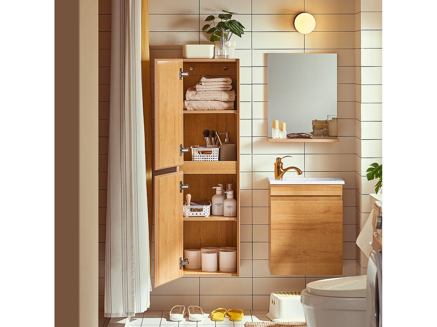 SoBuy Ensemble Table et 2 Tabourets, Table Cuisine avec 3 Étagères Latérales, Table Haute pour Cuisine, Salle à Manger, Salon, OGT51-WN