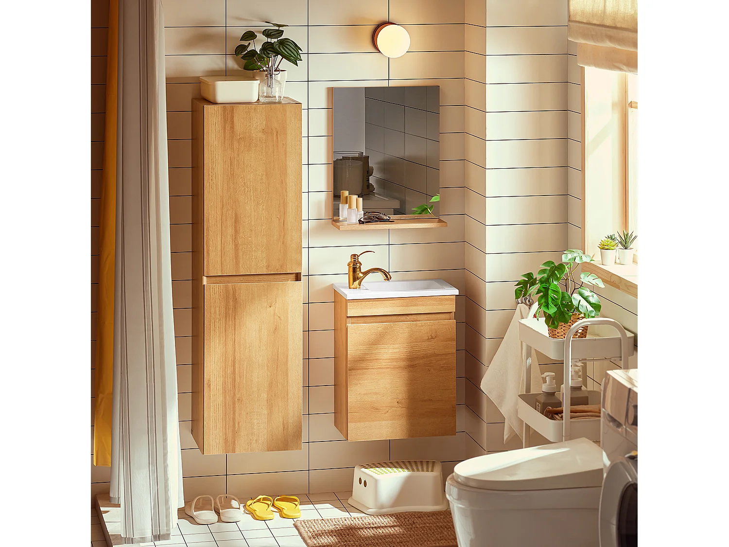 SoBuy Ensemble Table et 2 Tabourets, Table Cuisine avec 3 Étagères Latérales, Table Haute pour Cuisine, Salle à Manger, Salon, OGT51-WN