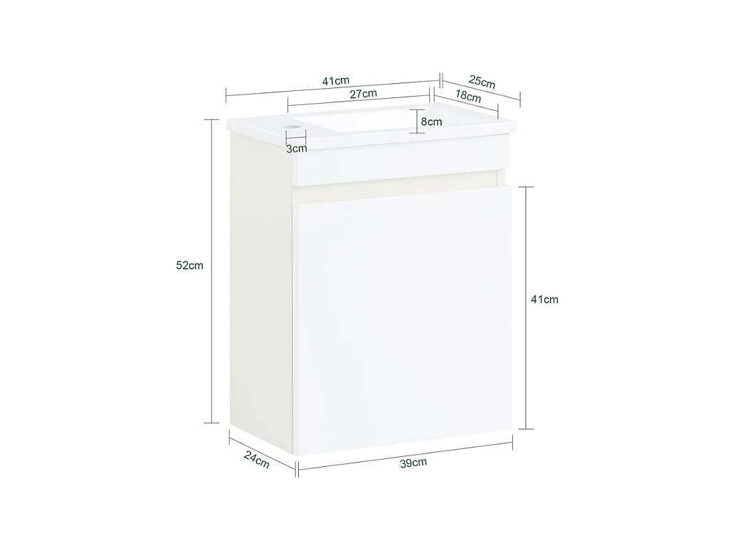 SoBuy BZR170-W Meuble Suspendu pour Lavabo Armoire de Salle de Bain avec Lavabo ,avec Vasque Ensemble de Lavabo en céramique