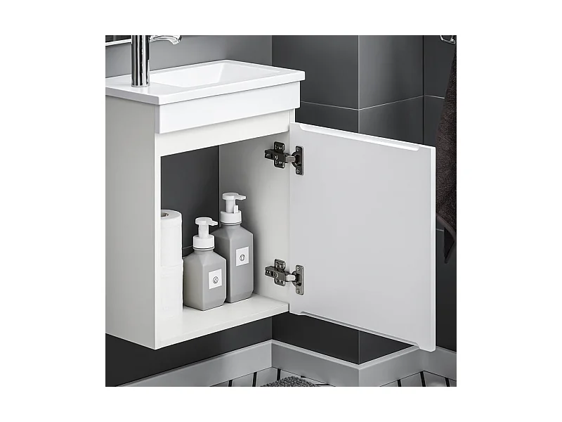 SoBuy BZR170-W Meuble Suspendu pour Lavabo Armoire de Salle de Bain avec Lavabo ,avec Vasque Ensemble de Lavabo en céramique