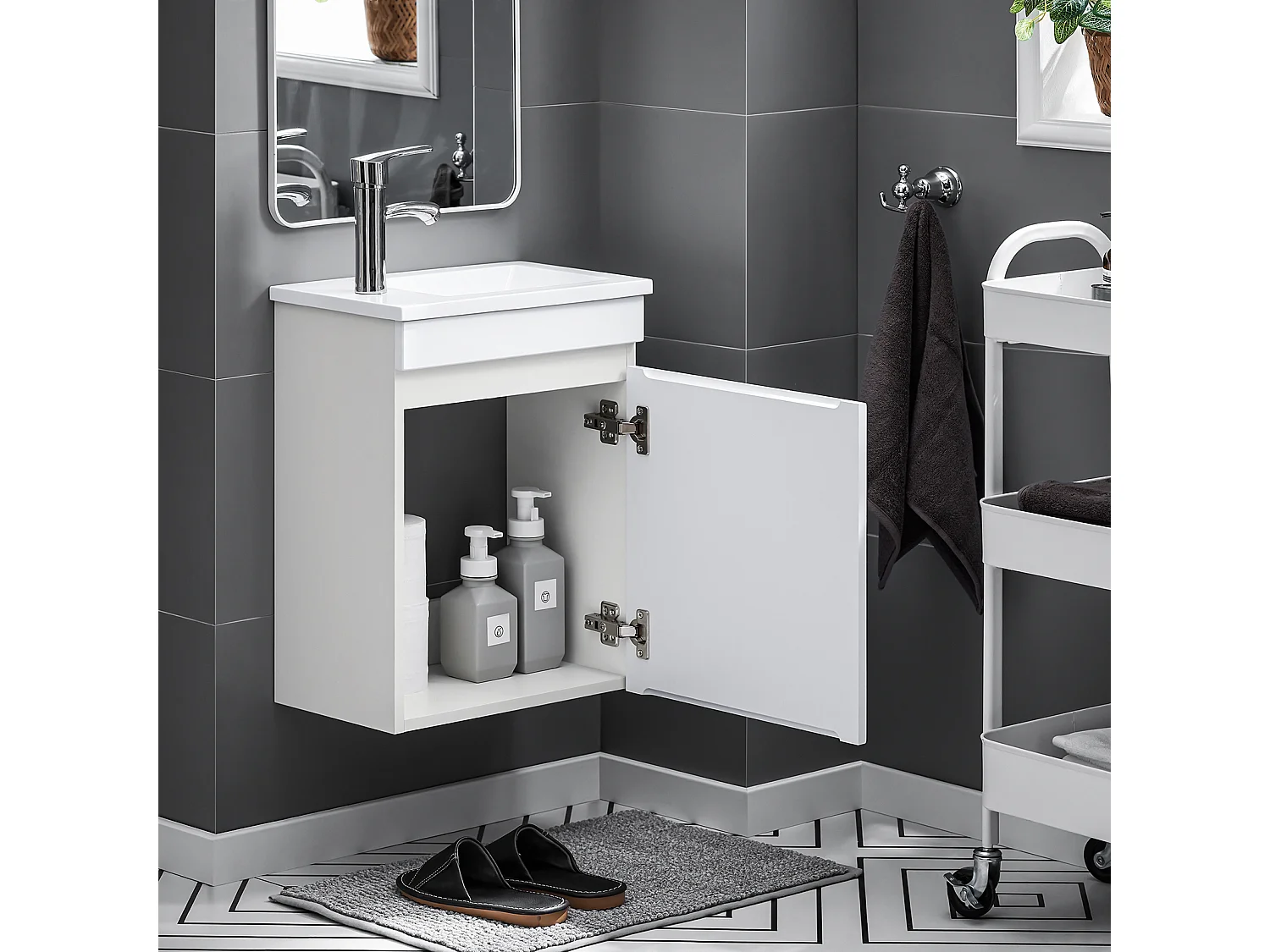 SoBuy BZR170-W Meuble Suspendu pour Lavabo Armoire de Salle de Bain avec Lavabo ,avec Vasque Ensemble de Lavabo en céramique
