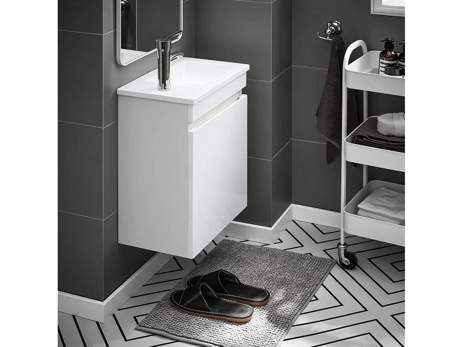 SoBuy BZR170-W Meuble Suspendu pour Lavabo Armoire de Salle de Bain avec Lavabo ,avec Vasque Ensemble de Lavabo en céramique